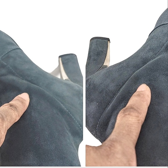 Stuart Weitzman Gray Suede Gold Tone Heeled Boots - Picture 15 of 17